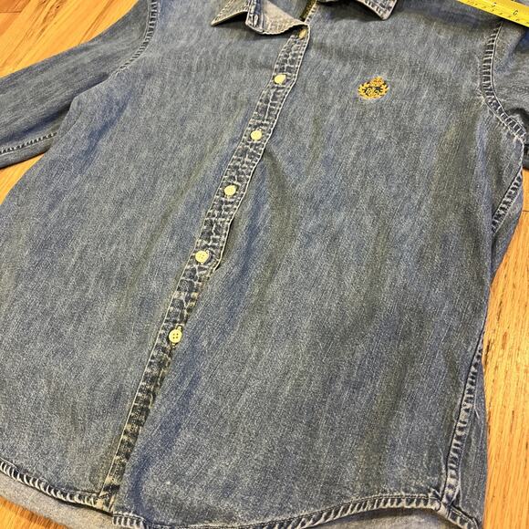 90s Ralph Lauren Blue Denim Button Down Shirt Crown Logo Pocket Womens Large - Picture 8 of 14